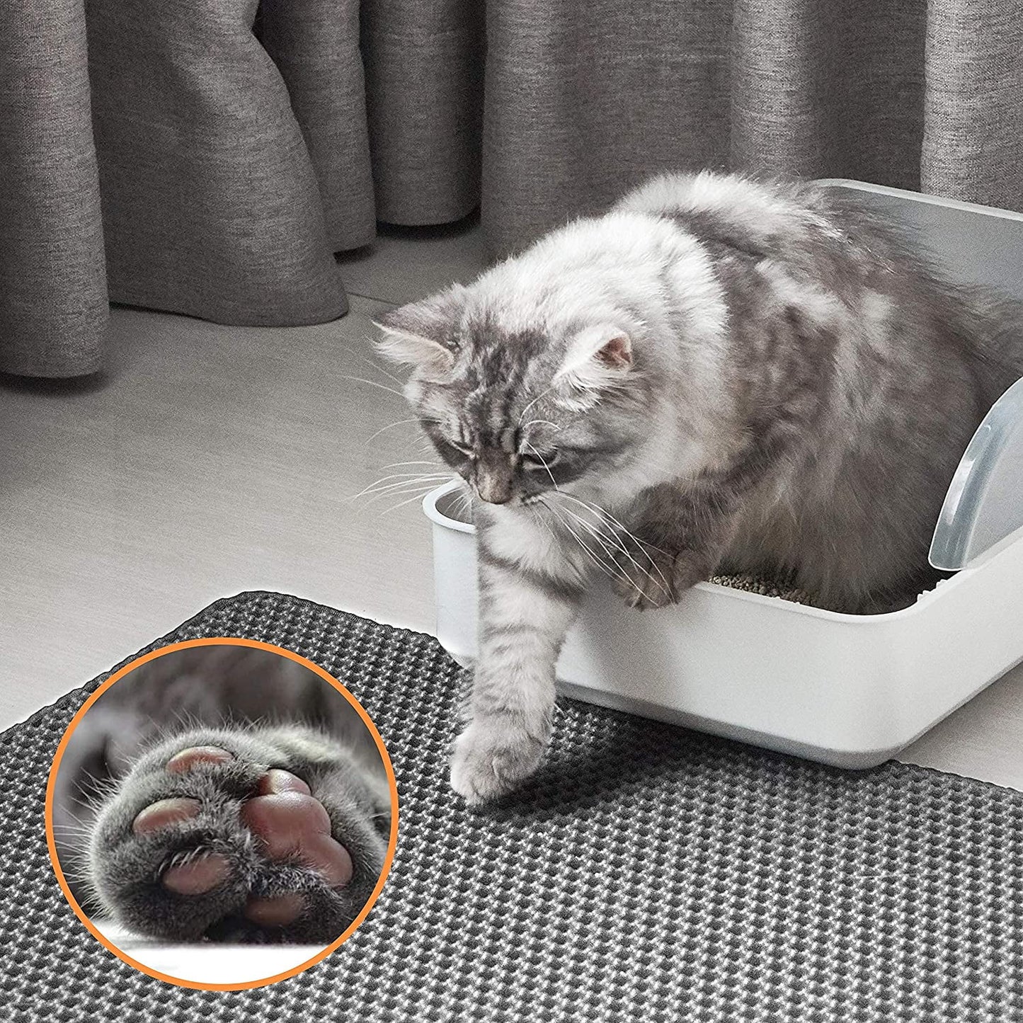 24 X 15 Inch Cat Litter Mat Kitty Litter Trapping Mat, Honeycomb Double Layer Urine Waterproof, Easier to Clean Litter Box Mat, Soft on Paws, Non-Slip（Gray）