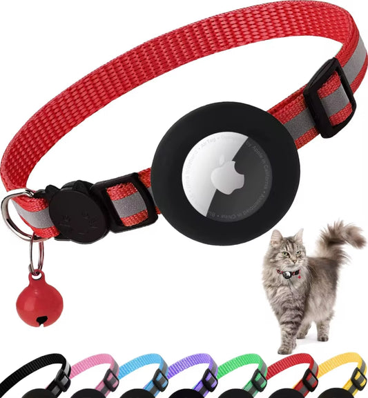 Airtag Cat Collar Breakaway, Reflective Kitten Collar with Apple Air Tag Holder and Bell for Girl Boy Cats, 0.4 Inches