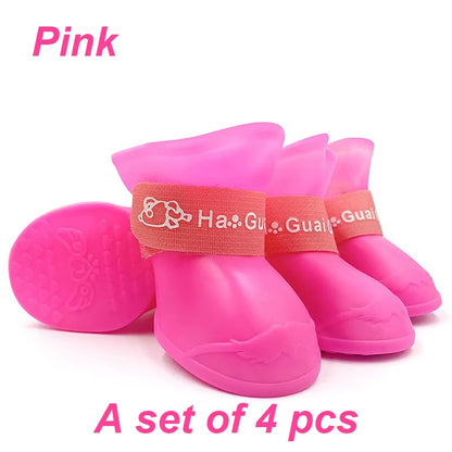 4Pcs Pet Dog Shoes Candy Color Waterproof Booties Rubber Small Medium Large Dogs Cats Outdoor Shoe Ankle Boots Pet Accessories