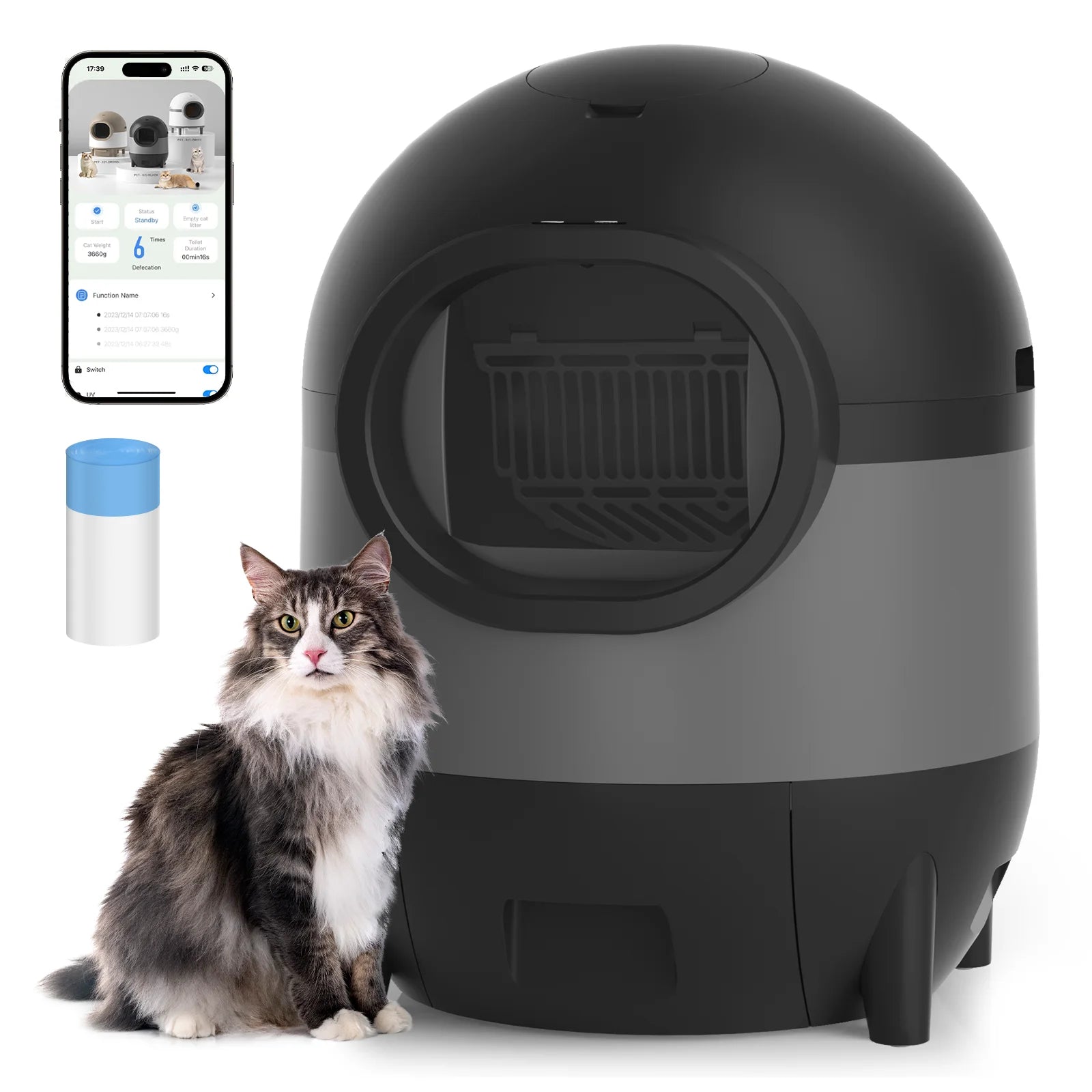 Self-Cleaning Cat Litter Box,  Automatic Cat Litter Box 2.4G Wifi with APP Control, Extra Large Capacity for Multiple Cats, Cat Litter Box Self Cleaning, Black