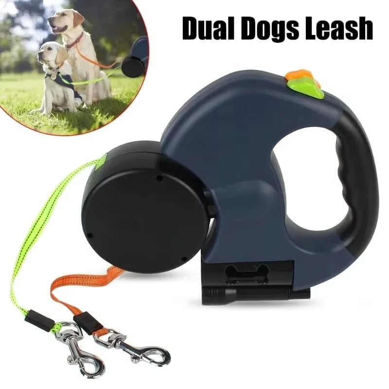 Self-Retracting Leash with LED Light, Dog Walker with 360° Swivel Double-Ended Leash, Separate Brake with 3 M Reflective Leash