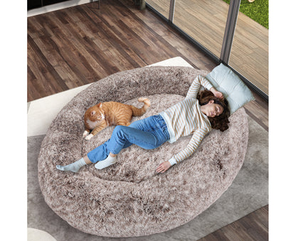 Thenapbed 1.8M Human Size Pet Bed Fluffy Calming Washing Napping Mattress Brown