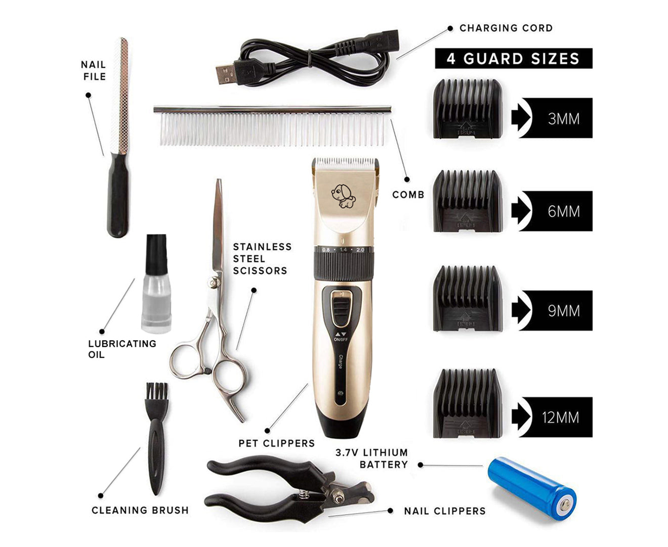 Lenoxx Pet/Dog Grooming Kit Cordless Clipper/Trimmer/Scissors Nail File Comb Set