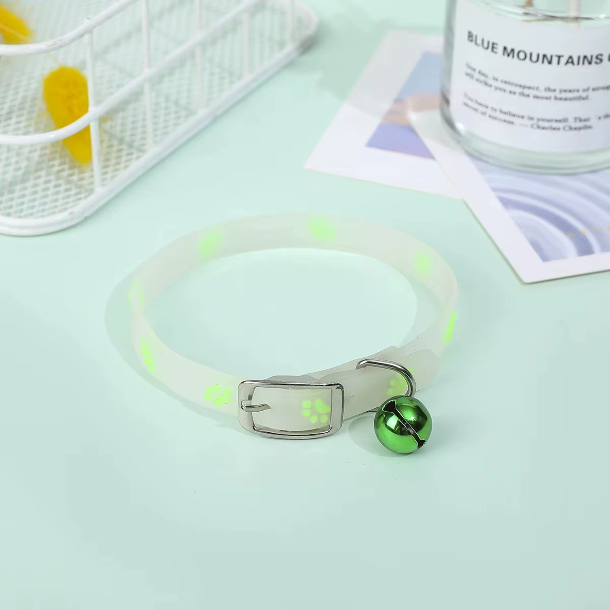 Luminous Cat Necklace Glowing Small Dog Cat Collar Anti-Loss Fluorescent Silicone Cat Bell Collar Neck Ring Pet Cat Accessories