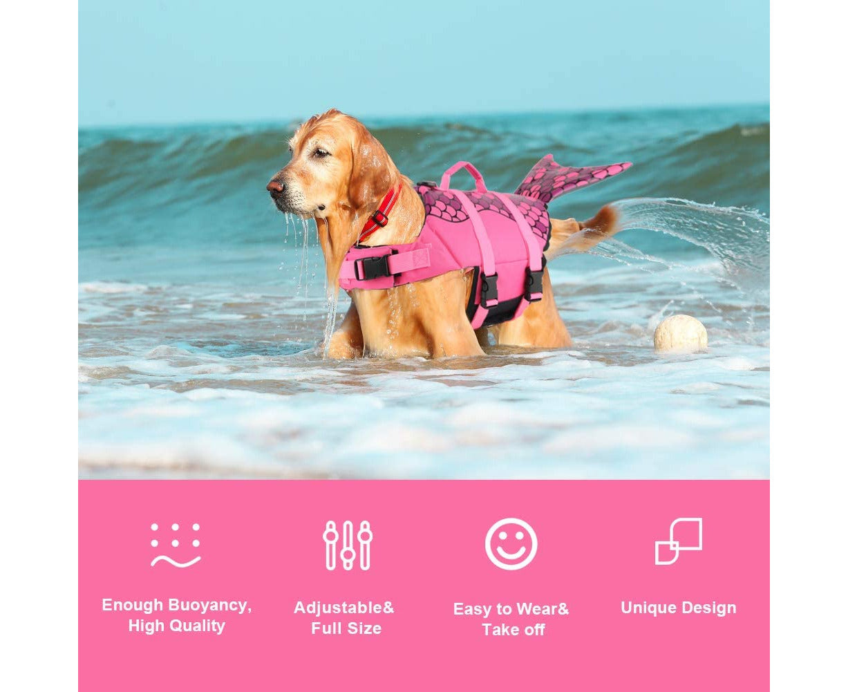 Large Dog Life Jacket, Dog Life Vests for Swimming, Float Coat Swimsuits Flotation Device Life Preserver Belt Lifesaver Flotation Suit for Pet Pink X-Small