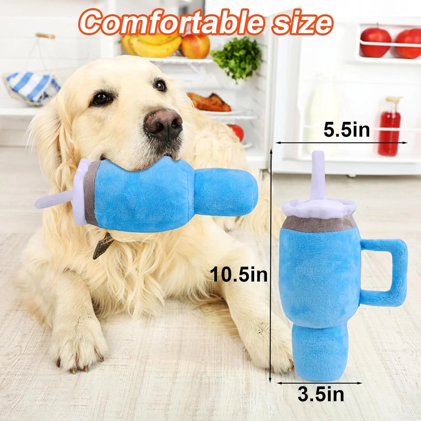 Cute Squeaky Dog Toys Cup, Soft Tumbler Funny Dog Toys for Aggressive Chewers, Safety Design Dog Toys, Fluff and Tuff Dog Toys for Small/Medium/Large Dog Exercise and Accompany(Blue)