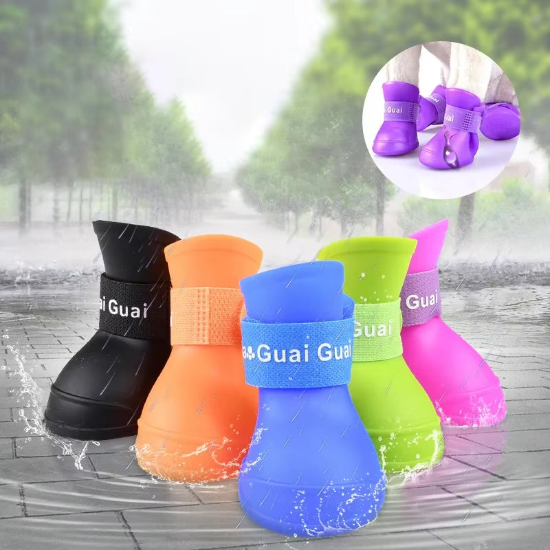 4Pcs Pet Dog Shoes Candy Color Waterproof Booties Rubber Small Medium Large Dogs Cats Outdoor Shoe Ankle Boots Pet Accessories