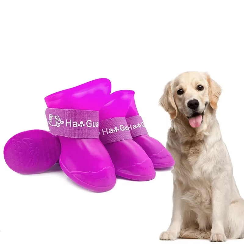 4Pcs Pet Dog Shoes Candy Color Waterproof Booties Rubber Small Medium Large Dogs Cats Outdoor Shoe Ankle Boots Pet Accessories