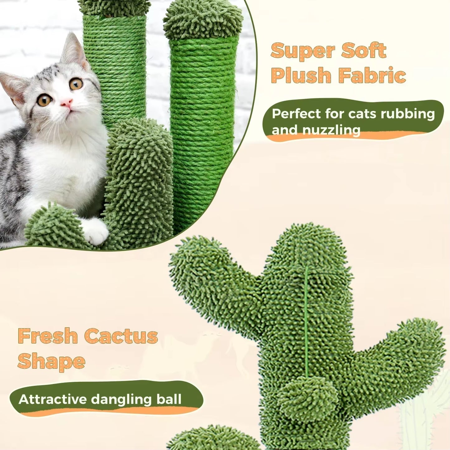 Cactus Cat Scratcher Cat Scratching Post Cactus Cat Scratcher Featuring with 3 Scratching Poles and Interactive Dangling Ball