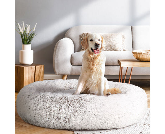 I.Pet Pet Bed Dog Cat 110Cm Calming Extra Large Soft Plush White Brown